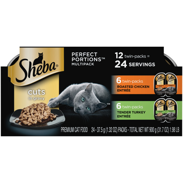 Sheba Perfect Portions? Wet Cat Food, Grain Free Roasted Chicken and Tender Turkey Cuts in Gravy Var