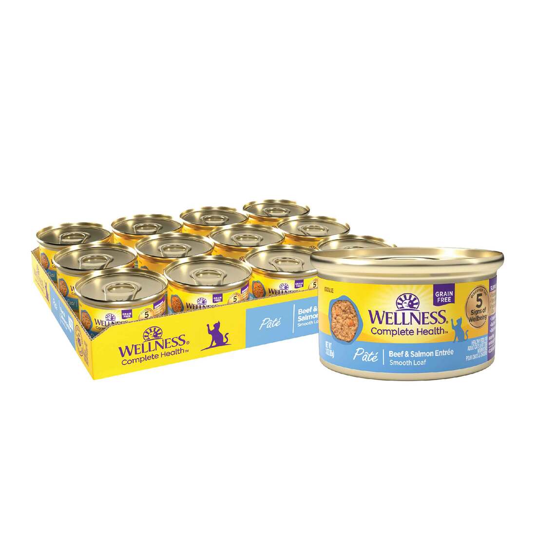 Wellness Complete Health Natural Grain Free Wet Canned Cat Food, Beef & Salmon Pate, 3-Ounce Can