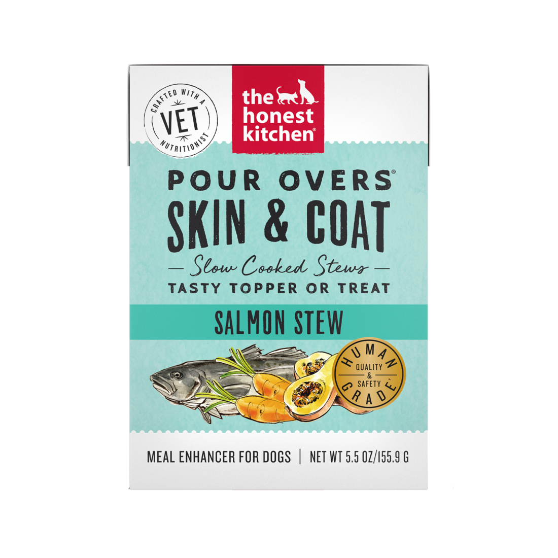 The Honest Kitchen Dog Food Pour Over Skin & Coat Dog Food Topper or Treat, Salmon Stew, 5.5 Ounces