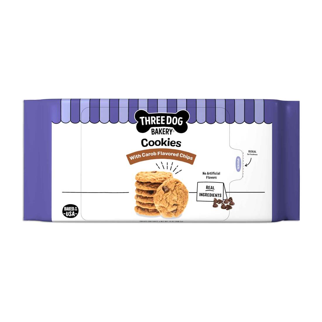 Three Dog Bakery Cookies with Carob Flavored Chips, 13 Ounces