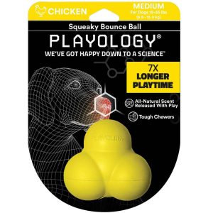Playology Squeaky Bounce Ball Chicken Dog Toy, Medium