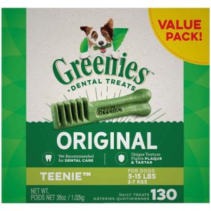 GREENIES Original TEENIE Natural Dog Dental Care Chews Oral Health Dog Treats, 36 Ounce Pack (130 Tr