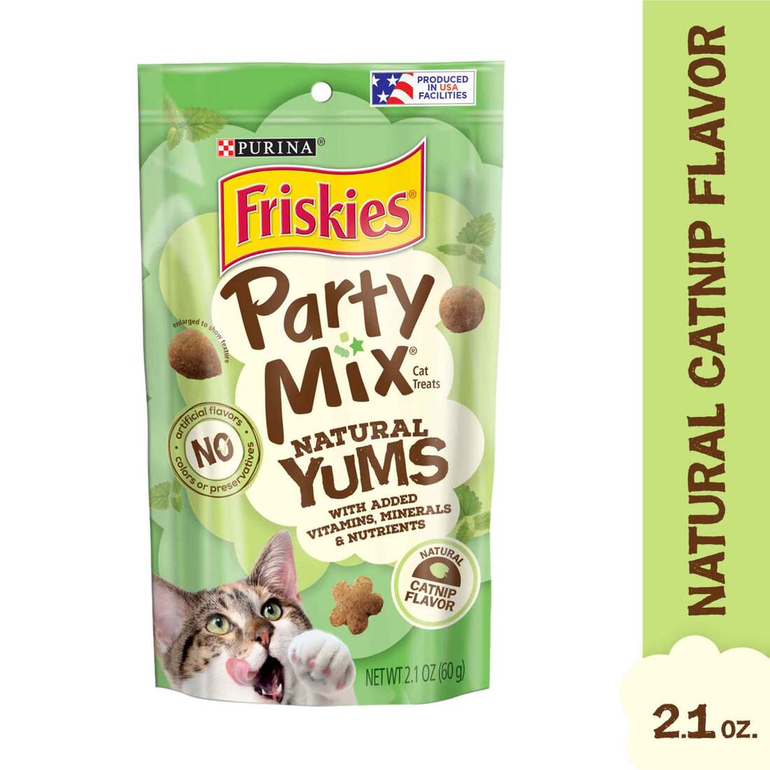 Purina Friskies , Natural Cat Treats, Party Mix Natural Yums Catnip Flavor - 2.1 Ounce Pouch