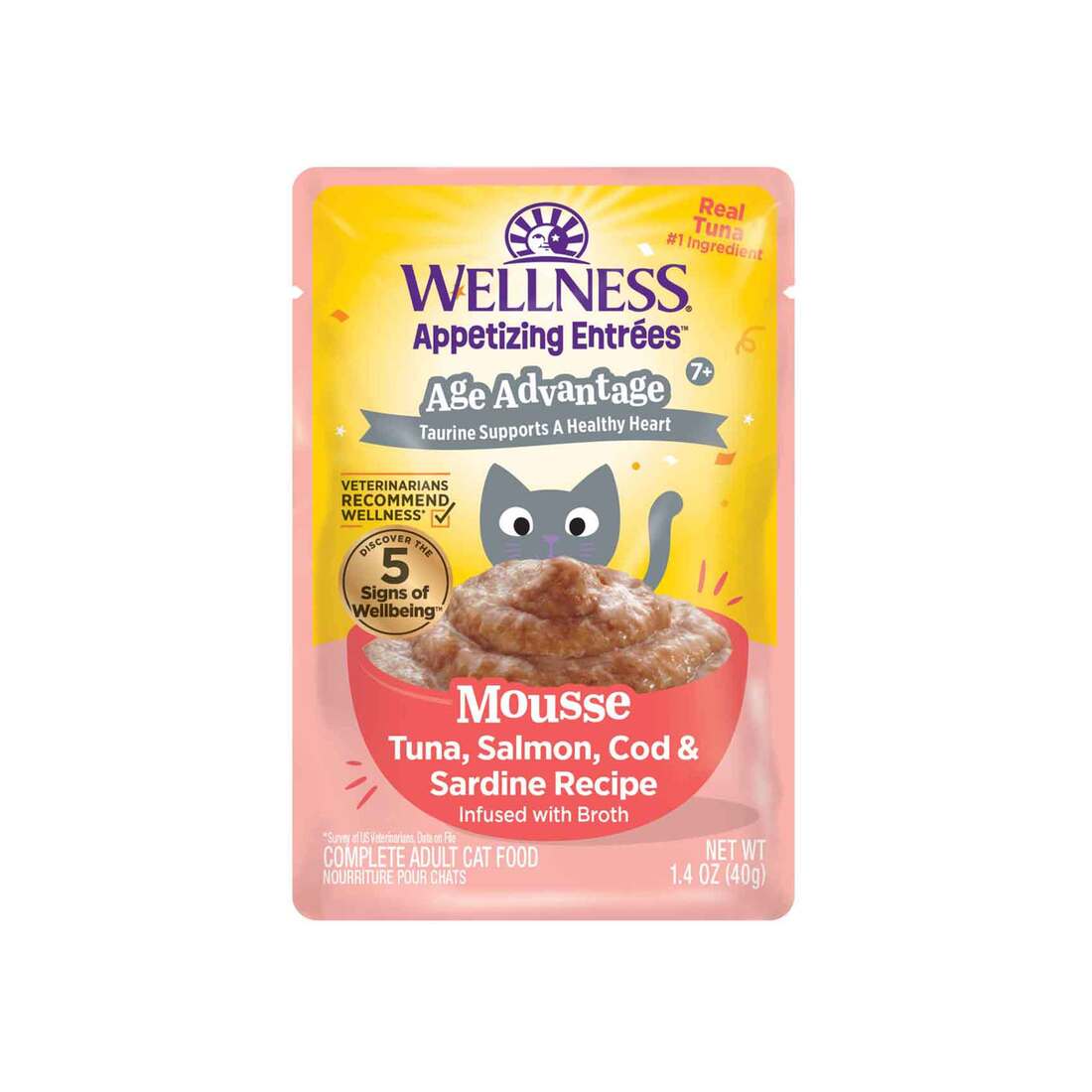Wellness Appetizing Entr??es Age Advantage Mousse Grain Free Wet Cat Food, Tuna, Salmon, Cod & Sardin