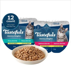 Blue Buffalo Tastefuls Savory Singles Natural Cuts in Gravy Wet Cat Food, Salmon and Tuna Variety Pa