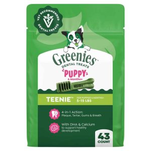 GREENIES Puppy 6+ Months Petite Natural Dog Dental Care Chews Oral Health Dog Treats, 12 Ounce Pack