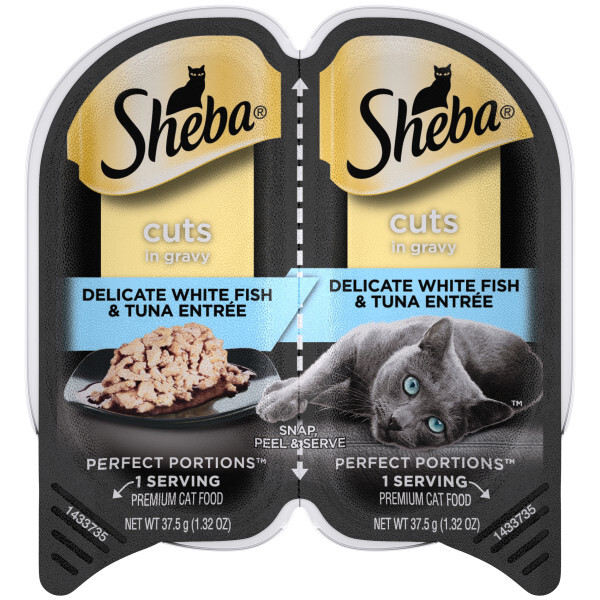 Sheba Perfect Portions? Wet Cat Food, Grain Free Delicate Whitefish & Tuna Cuts in Gravy, 2.6 Ounces