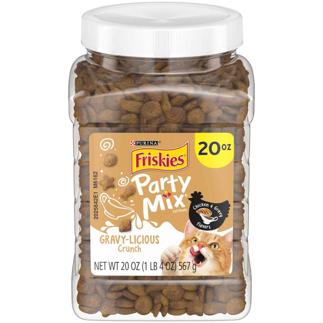 Purina Friskies Cat Treats, Party Mix Gravy-licious Crunch Chicken and Gravy Flavors - 20 Ounce Cani