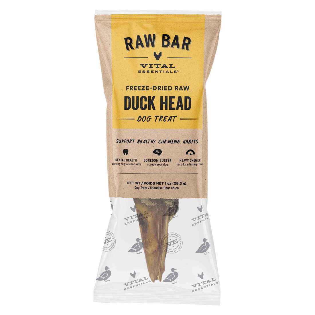 Vital Essentials Raw Bar Freeze Dried Raw Duck Head Dog Treat, 1 Ounces