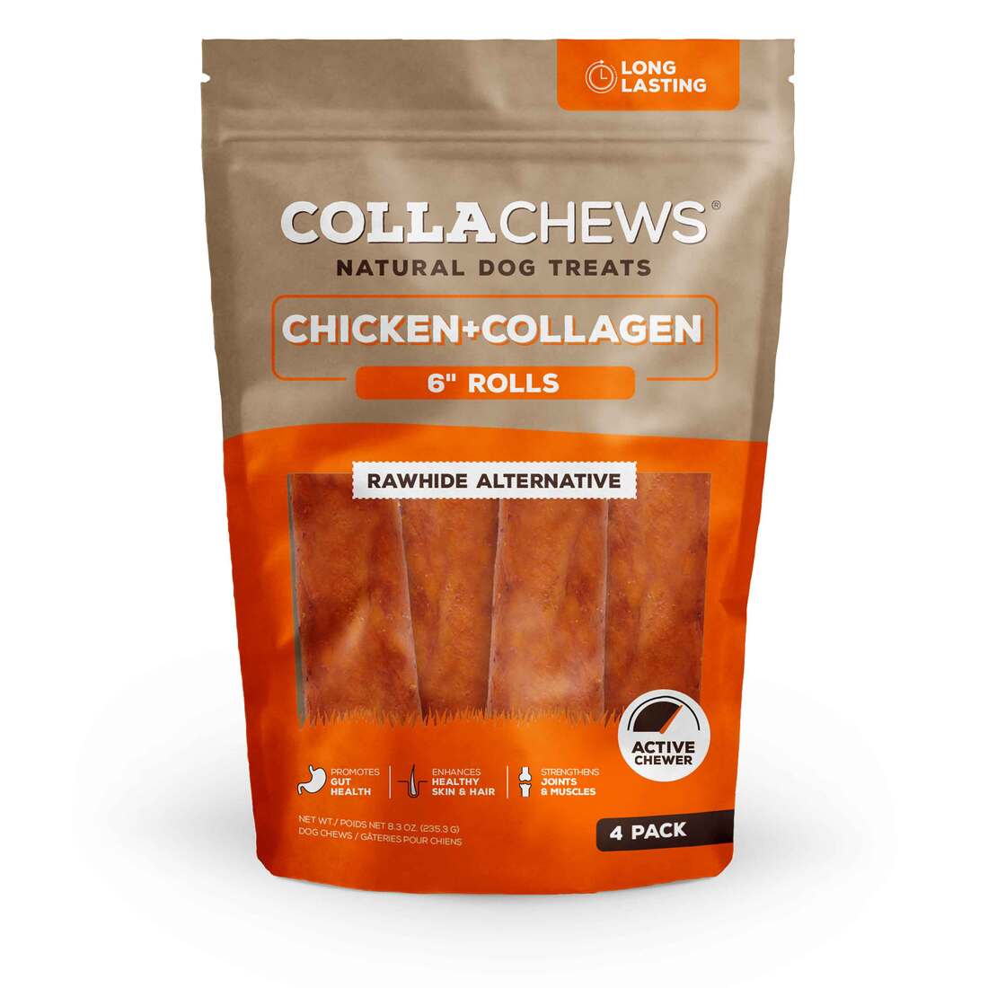 CollaChews Chicken Collagen Roll Dog Treats, 6 Inches, 4 Pack