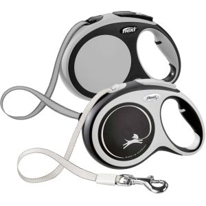 Flexi New Comfort Retractable Leash, Large, Tape, 26 Feet, Gray, Black