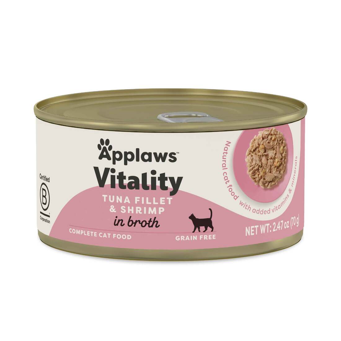 Applaws Vitality Natural Wet Cat Food, Tuna Fillet/Shrimp in Broth 2.47 Ounces