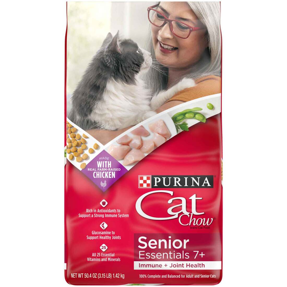 Purina Cat Chow Joint Health Senior Dry Cat Food, Essentials 7+ Immune + Joint Health Recipe - 3.15