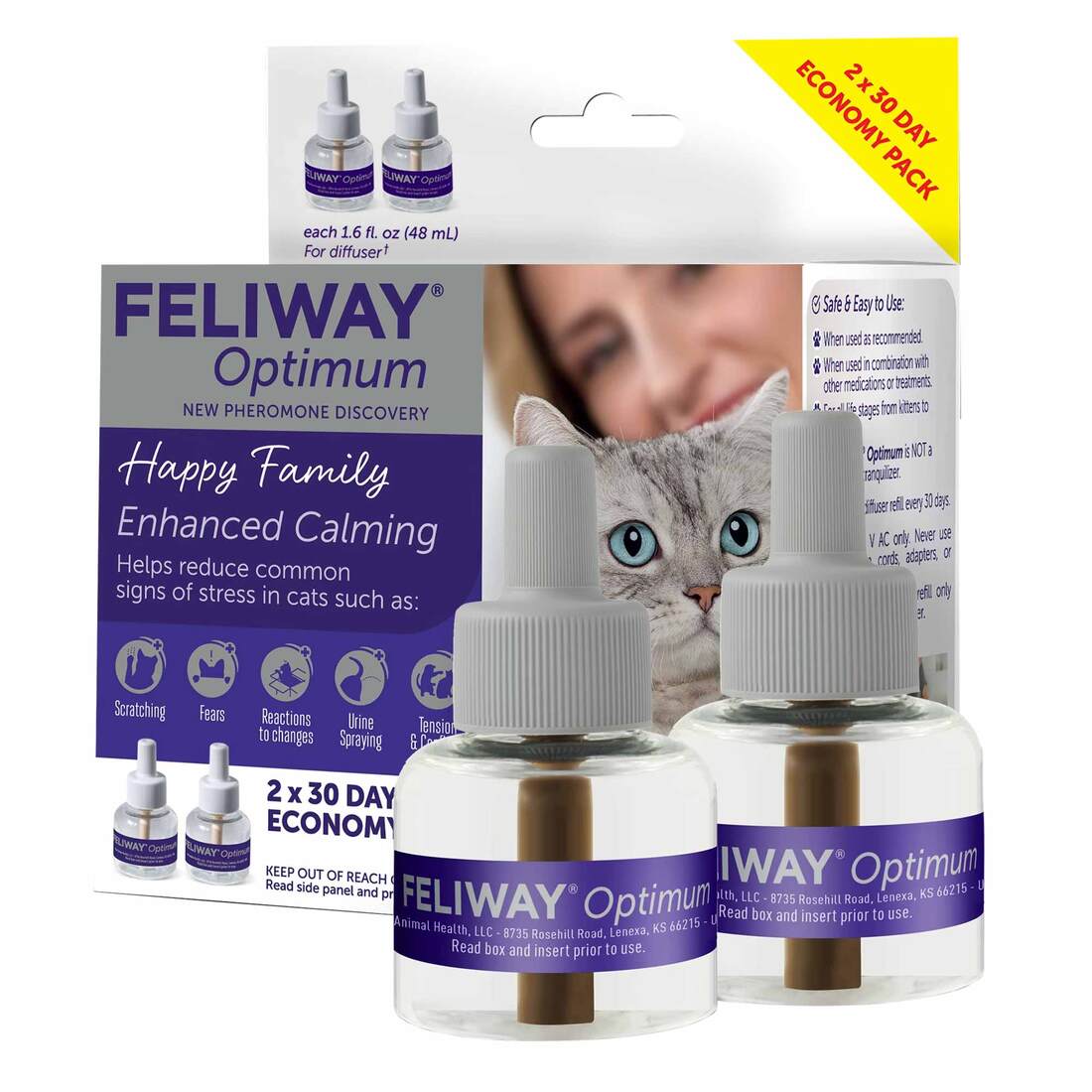 FELIWAY Optimum Cat, Enhanced Calming Pheromone Diffuser Refill, 2 Count