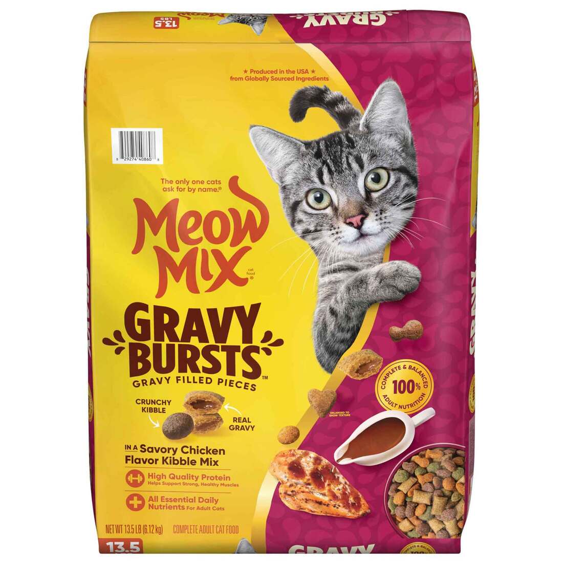 Meow Mix Gravy Bursts Dry Cat Food, Savory Chicken Flavors - Image 2