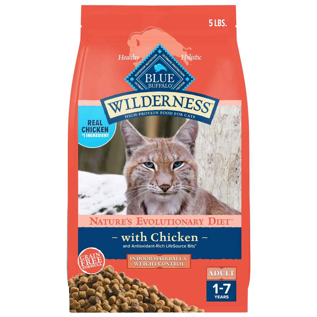 Blue Buffalo Wilderness Grain-Free Adult Natural Weight and Hairball Control Dry Cat Food, Chicken,