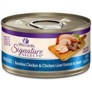 Wellness Signature Selects Natural Wet Cat Food, Grain Free Shredded Chicken And Chicken Liver, 2.8