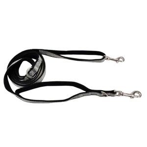 Padded Multi-Function Dog Leash, Black and Grey, 3/4" x 6'