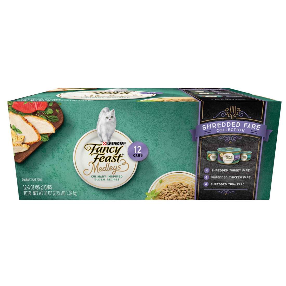 Purina Fancy Feast Medleys Shredded Fare Collection Wet Cat Food Variety Pack - (12) 3 Ounce Cans