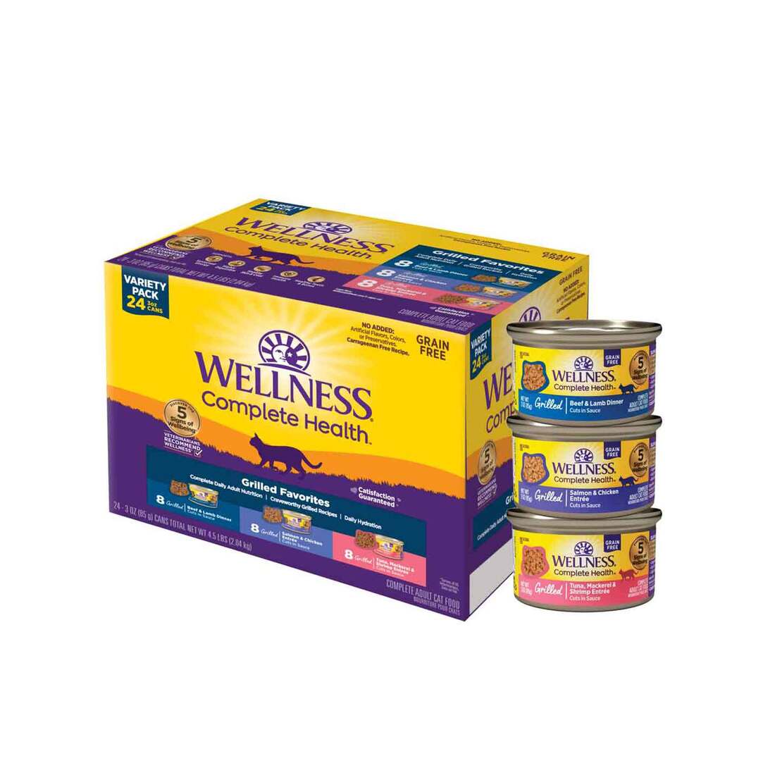 Wellness Complete Health Grilled Favorites Adult Natural Grain-Free Wet Cat Food Variety Pack, 3 Oun
