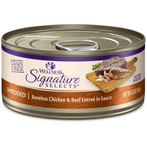 Wellness Signature Selects Natural Wet Cat Food, Grain Free Shredded Chicken And Beef, 5.3 Ounces
