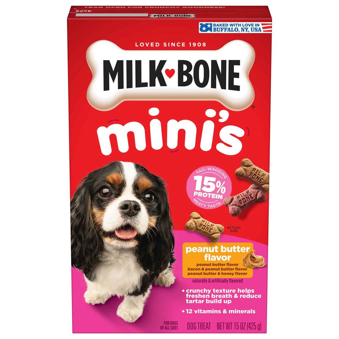 Milk-Bone Mini's Peanut Butter Flavor Dog Biscuits, 15 Ounce Box