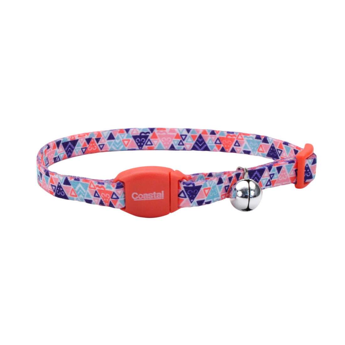Safe Cat® Adjustable Breakaway Cat Collar with Magnetic Buckle, Multi-Colored Triangles, 3/8" x 08"-