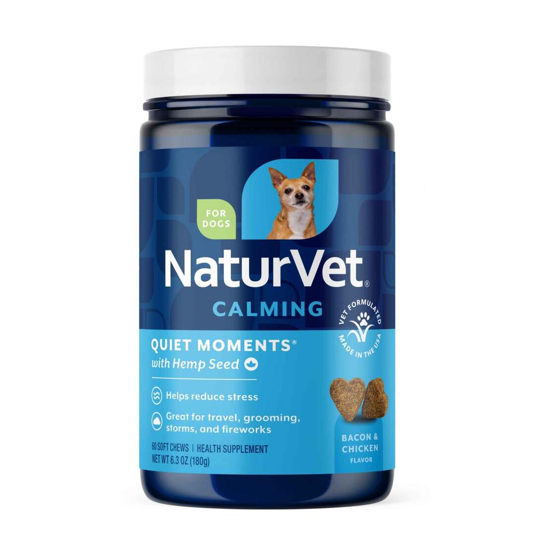NaturVet Quiet Moments with Hemp Seed Calming Supplements for Dogs, 60 Count