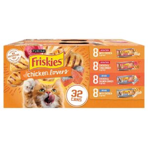 Purina Friskies Wet Cat Food Variety Pack, Chicken Lovers Prime Filets and Shreds - (32) 5.5 Ounce C