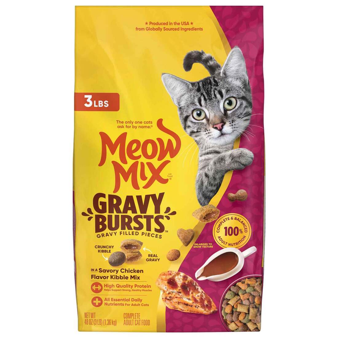 Meow Mix Gravy Bursts Dry Cat Food, Savory Chicken Flavors