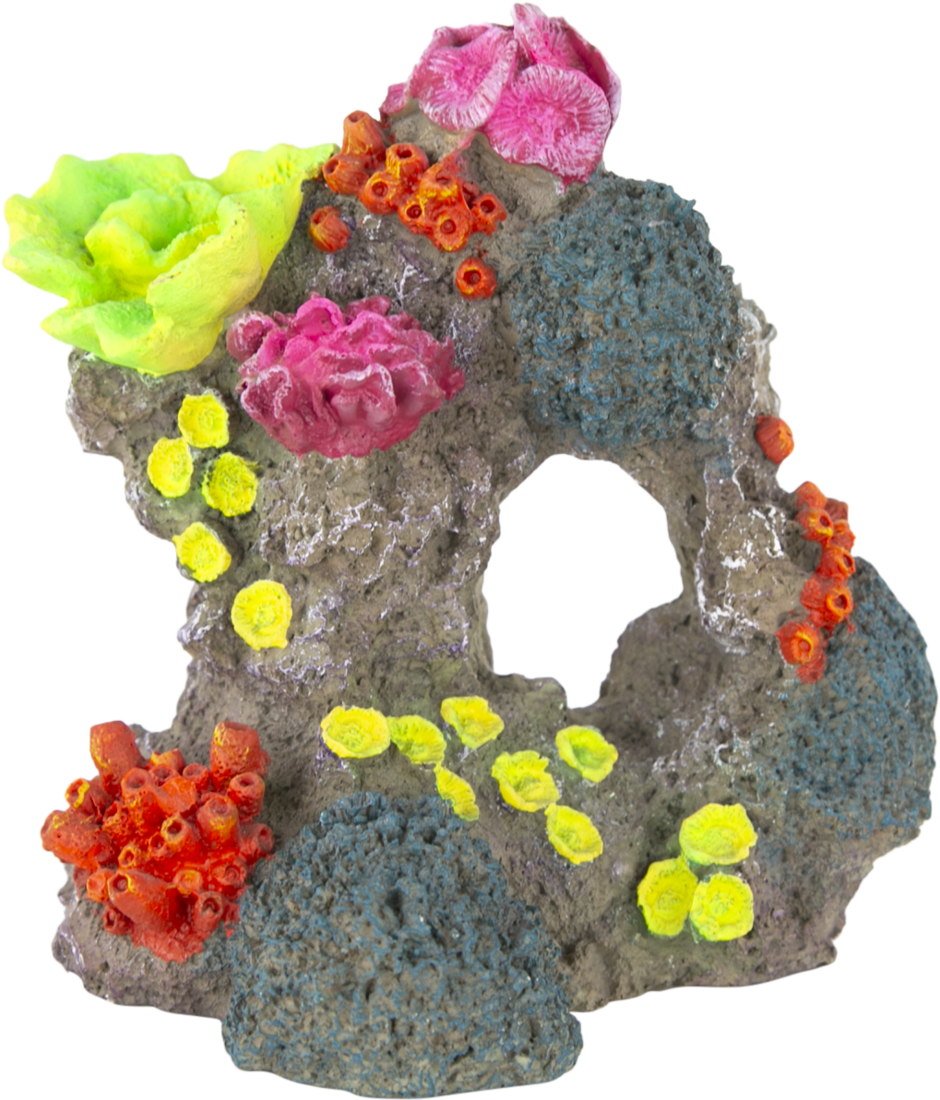 Fins First Aquarium Décor, Coral Stone and Reef, Glow