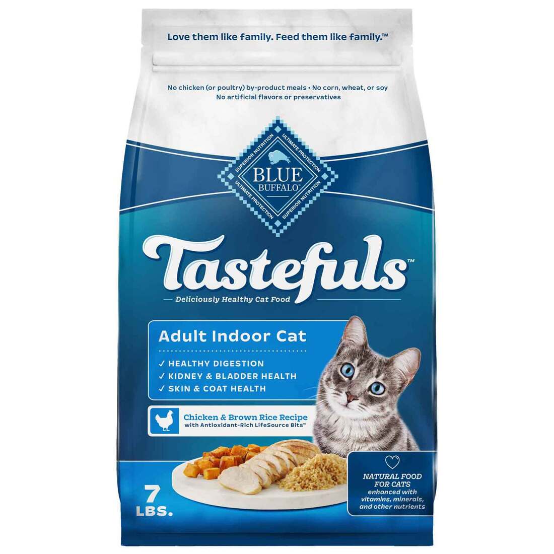 Blue Buffalo Tastefuls Adult Natural Indoor Dry Cat Food, Chicken & Brown Rice Recipe, 7 Pounds