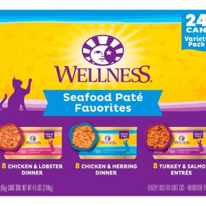 Wellness Natural Wet Cat Food, SeaFood, Pate Favorites Variety Pack (24), 3 Ounces