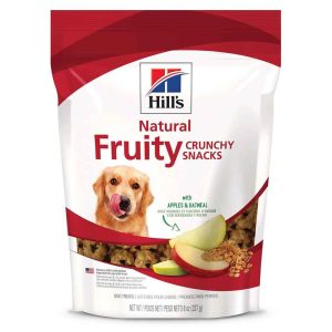 Hill's Natural Fruity Snacks Crunchy Dog Treats, Apples & Oatmeal, 8 Ounce Stand-up Resealable Pouch