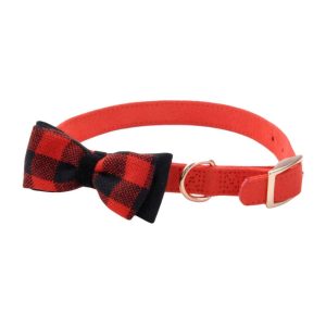 Accent Microfiber Dog Collar, Retro Red with Plaid Bow