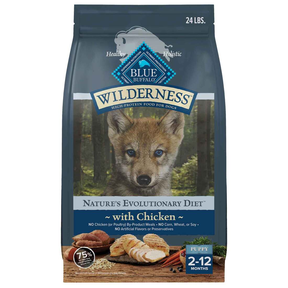 Blue Buffalo Wilderness Natural Puppy Dry Dog Food, Chicken Recipe, 24 Pound Bag