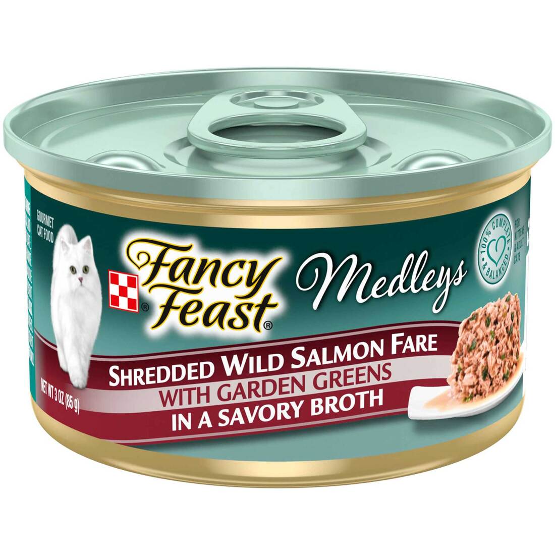 Purina Fancy Feast Medleys Wet Cat Food, Shredded Wild Salmon Fare With Spinach in a Savory Cat Food