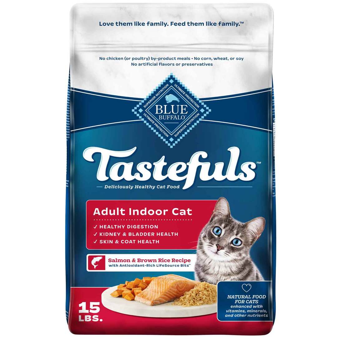 Blue Buffalo Tastefuls Adult Natural Indoor Dry Cat Food, Salmon & Brown Rice Recipe, 15 Pounds