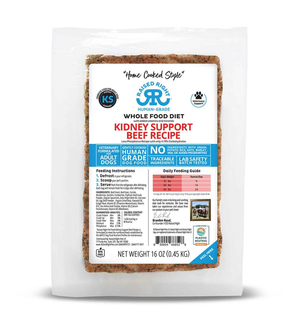 Raised Right Kidney Support Frozen Dog Food, Beef, 16 Ounces - Not Available For Delivery