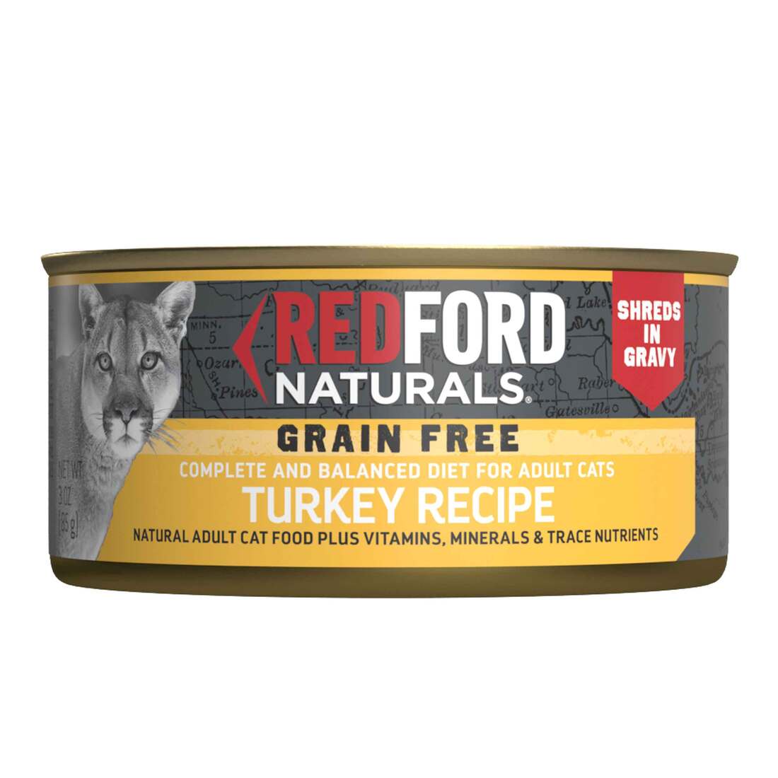 Redford Naturals Natural Wet Cat Food, Adult Grain Free Turkey Shreds in Gravy, 3 Ounces