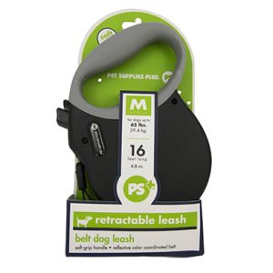 PS+ Retractable Dog Leash, 16 Foot Long, Black