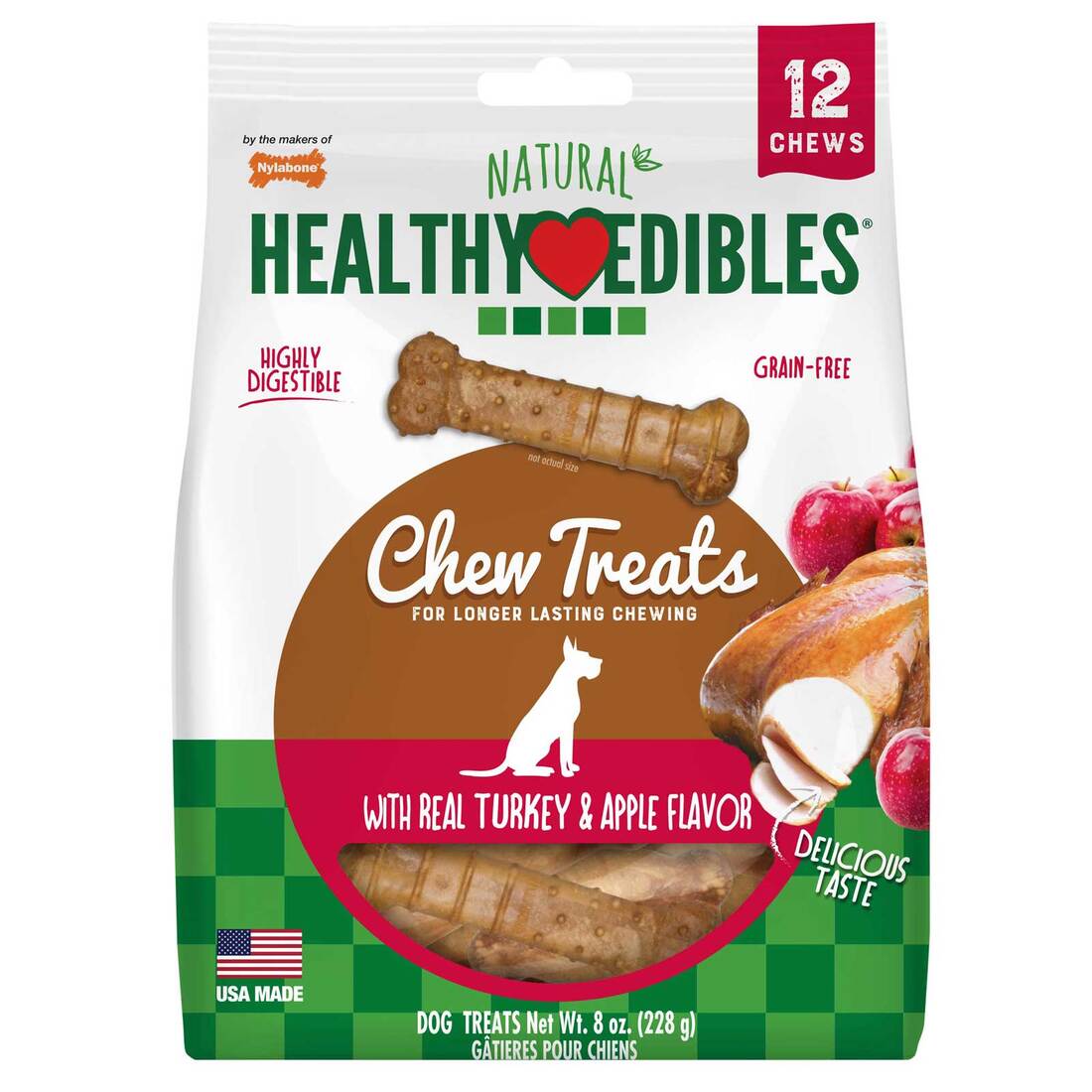 Nylabone Healthy Edibles Turkey & Apple Dog Chew Treats, Extra Small