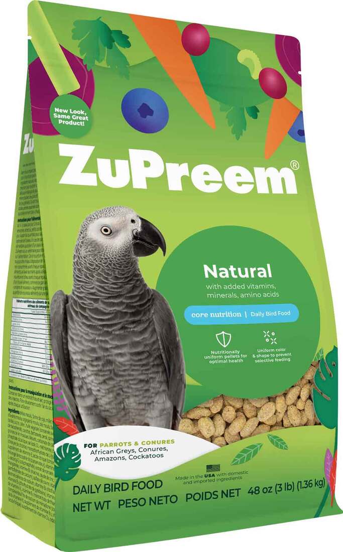 ZuPreem Natural with Essential Vitamins, Minerals and Amino Acids for Parrots & Conures, 3 Pound Bag