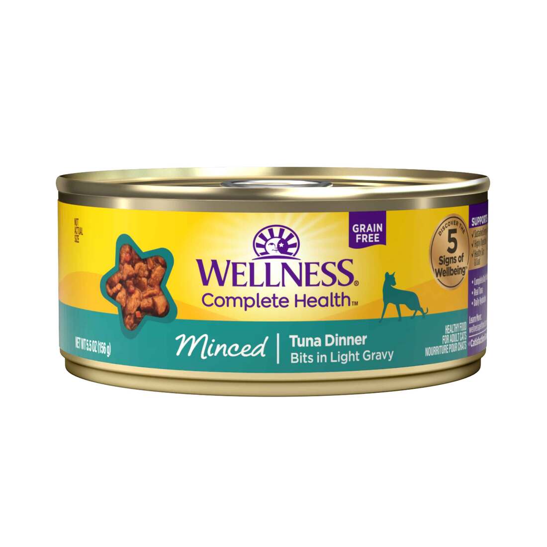 Wellness Complete Health Grain Free Adult Natural Minced Wet Cat Food, Tuna Entr??e, 5.5 Ounces