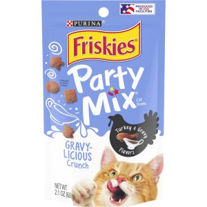 Purina Friskies Cat Treats, Party Mix Gravy-licious Crunch Turkey and Gravy Flavors - 2.1 Ounce Pouc