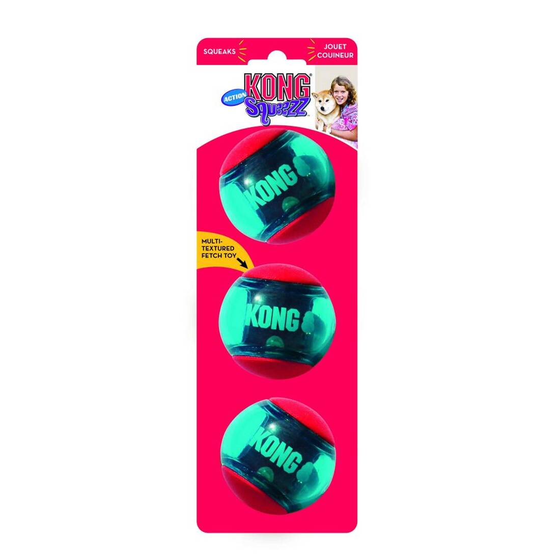 KONG Dog Toy Squeezz Action Ball, Red