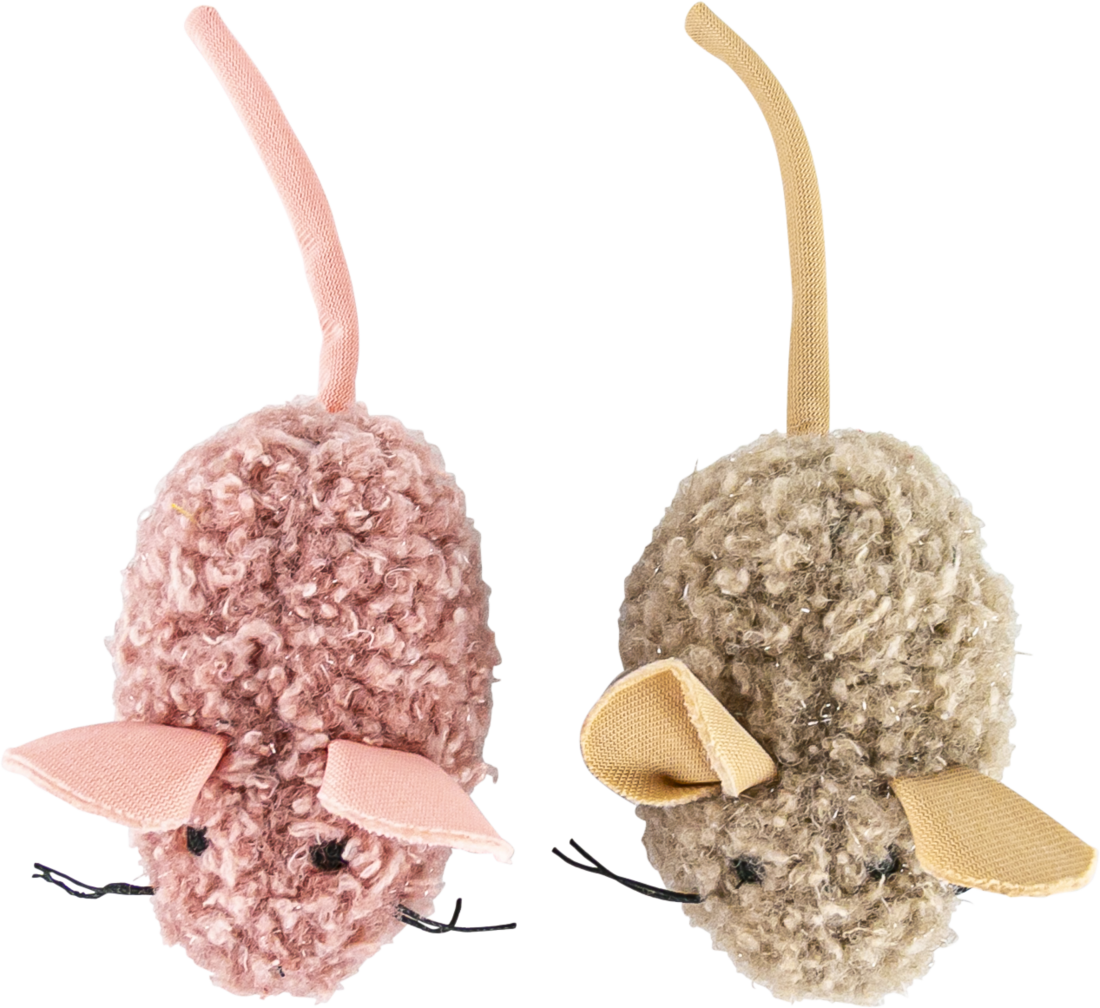 Play On Cat Toy Plush Mice Tan and Pink, 2 Pack