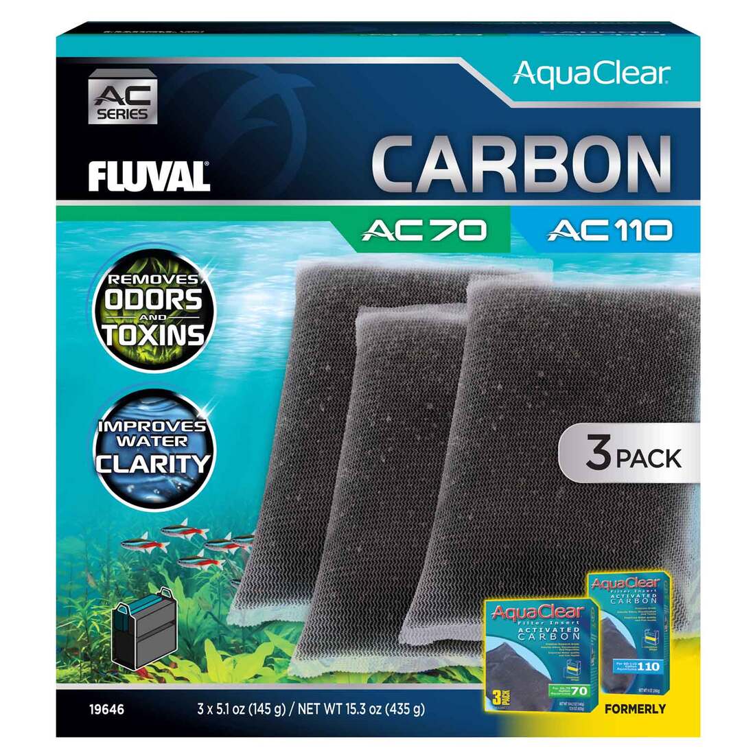 Fluval AC 70/110 Active Carbon Insert, 3 Pack