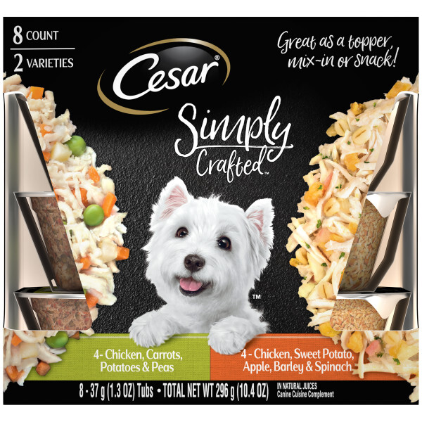 Cesar Simply Crafted Adult Soft Wet Dog Food Meal Topper Variety Pack, Chicken, Carrot, Potato & Pea