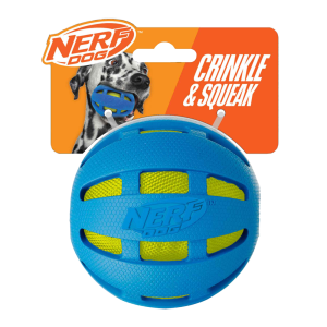 Nerf Crinkle and Squeak Crunch Ball Dog Toy, 3.8 Inches